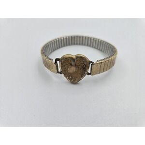 Vintage Speidel USA Sweetheart Expansion Bracelet Heart Floral Gold Tone WWII
